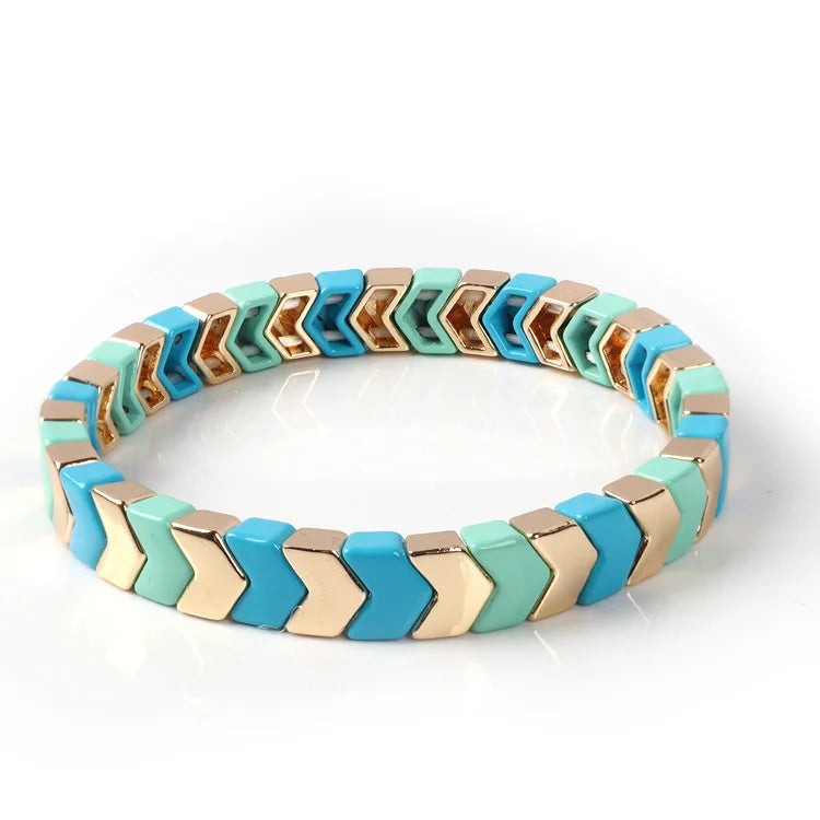 Wholesale Customized Size Fashion Simple Mutilcolors Enamel Stretch Handmade Rainbow Tile Bracelet for Men Women