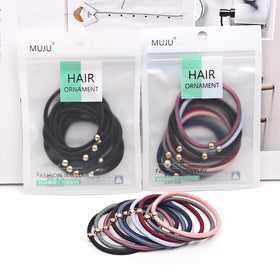 Basic 10-Piece Set of Gold Metal Hair Ties for Women Black Ponytail Hairbands