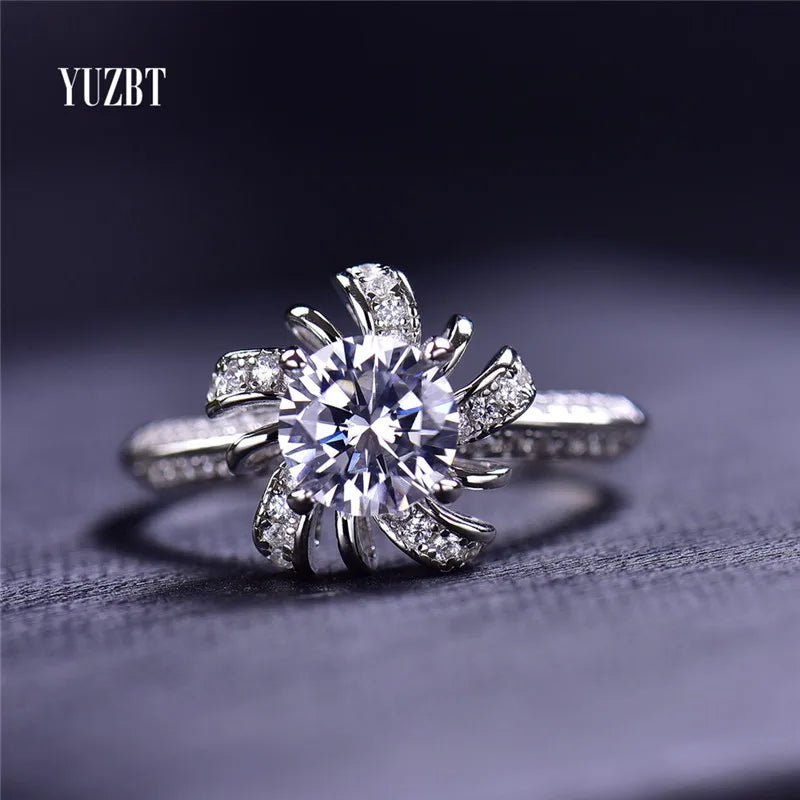 Silver 925 Original Brilliant Cut 1 Carat Sparkling Diamond Test Past D Color Moissanite Camellia Ring for Wedding Fine Jewelry
