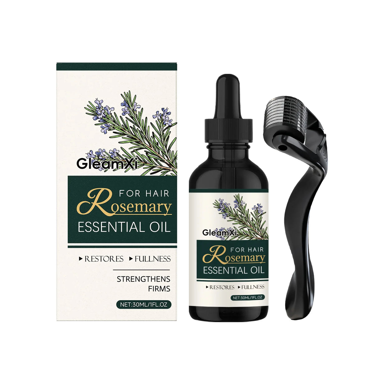 Private Label GleamXi Hair Care Set Natural Organic Rosemary Hair Oil with Roller