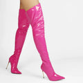Fashionable Western Pointed Toe Women Big Size Autumn/Winter Long Over-the-Knee Boots Plum Luxury Metal High Heel