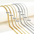Wholesale Custom 2mm 4mm 5mm Jewelry Manufacturer Stainless Steel Titanium 14k 18k Gold Plated Rope Gold Chain Necklace for Men