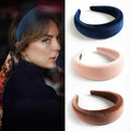 Gold Velvet Sponge Headband Autumn and Winter Thickened Flannel Black Street Style Solid Color Hair Holder 16x18x4.5cm for Women