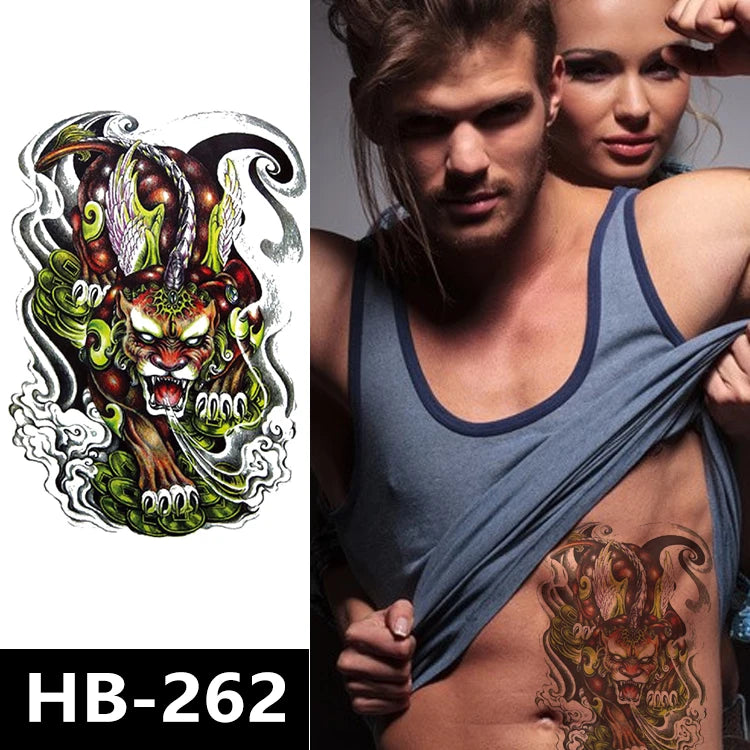 Free Sample Temporary Half Arm Body Art Tattoo tiger Elephant Skull Rose Tattoo Stickers