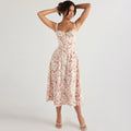 Square Necked Backless Long Sleeved Mesh Printed Dress Sexy Tight Fitting Buttocks Wrapped Mid Length Skirt