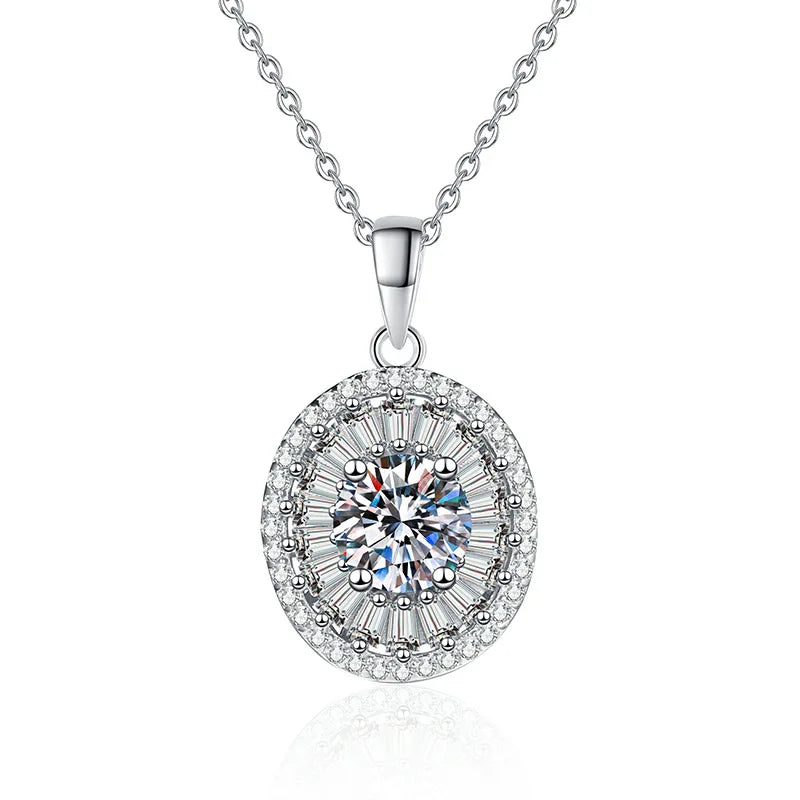 925 Sterling Silver Double Circle Zircon Necklace with 1Carat Sparkling Moissanite Exquisite Women's Jewelry Gift