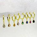 2207ER2 S925 Sterling Silver Teardrop Hoop Earrings Muti Color Zircon CZ Circle Round Loops Crystal Women Piercing Earring