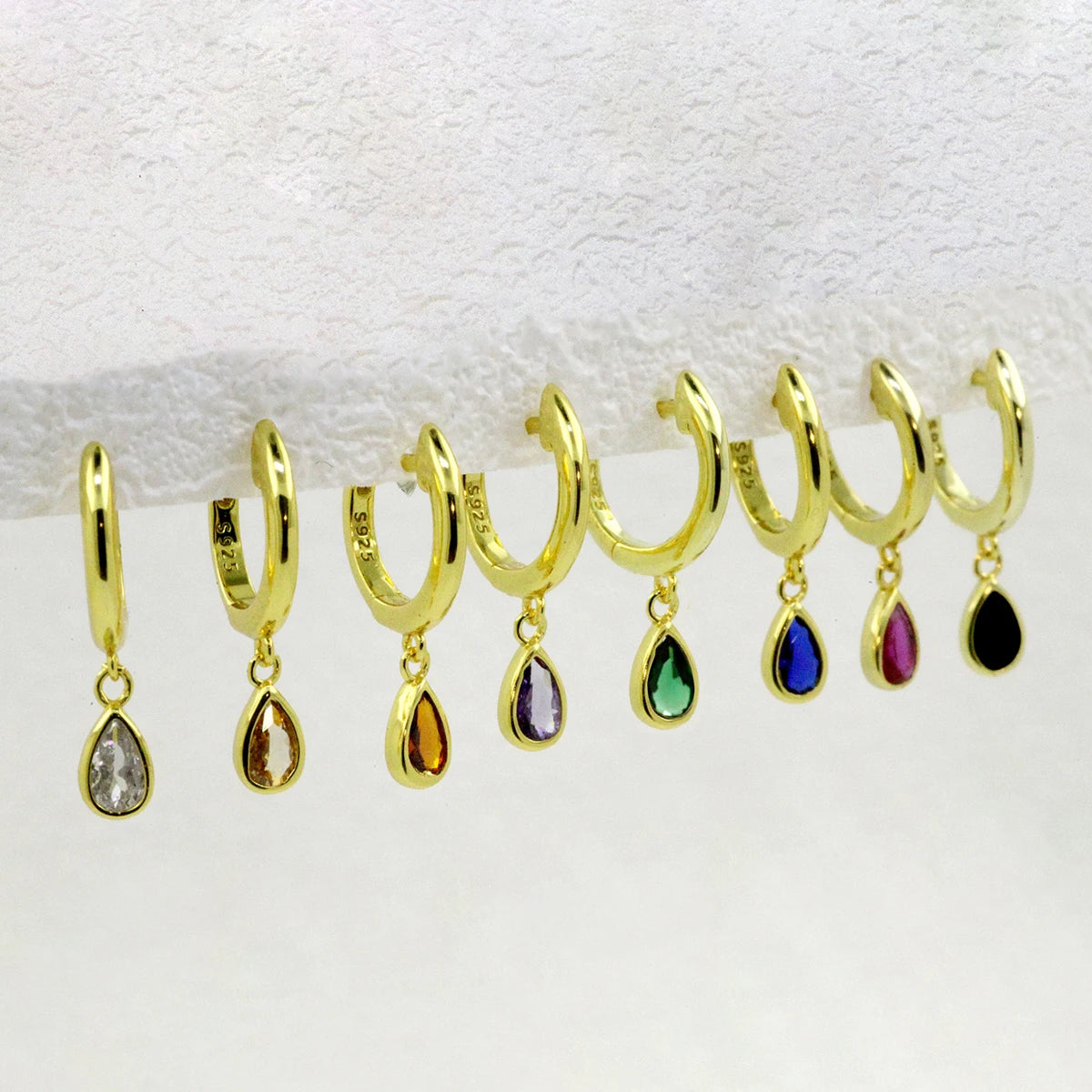 2207ER2 S925 Sterling Silver Teardrop Hoop Earrings Muti Color Zircon CZ Circle Round Loops Crystal Women Piercing Earring