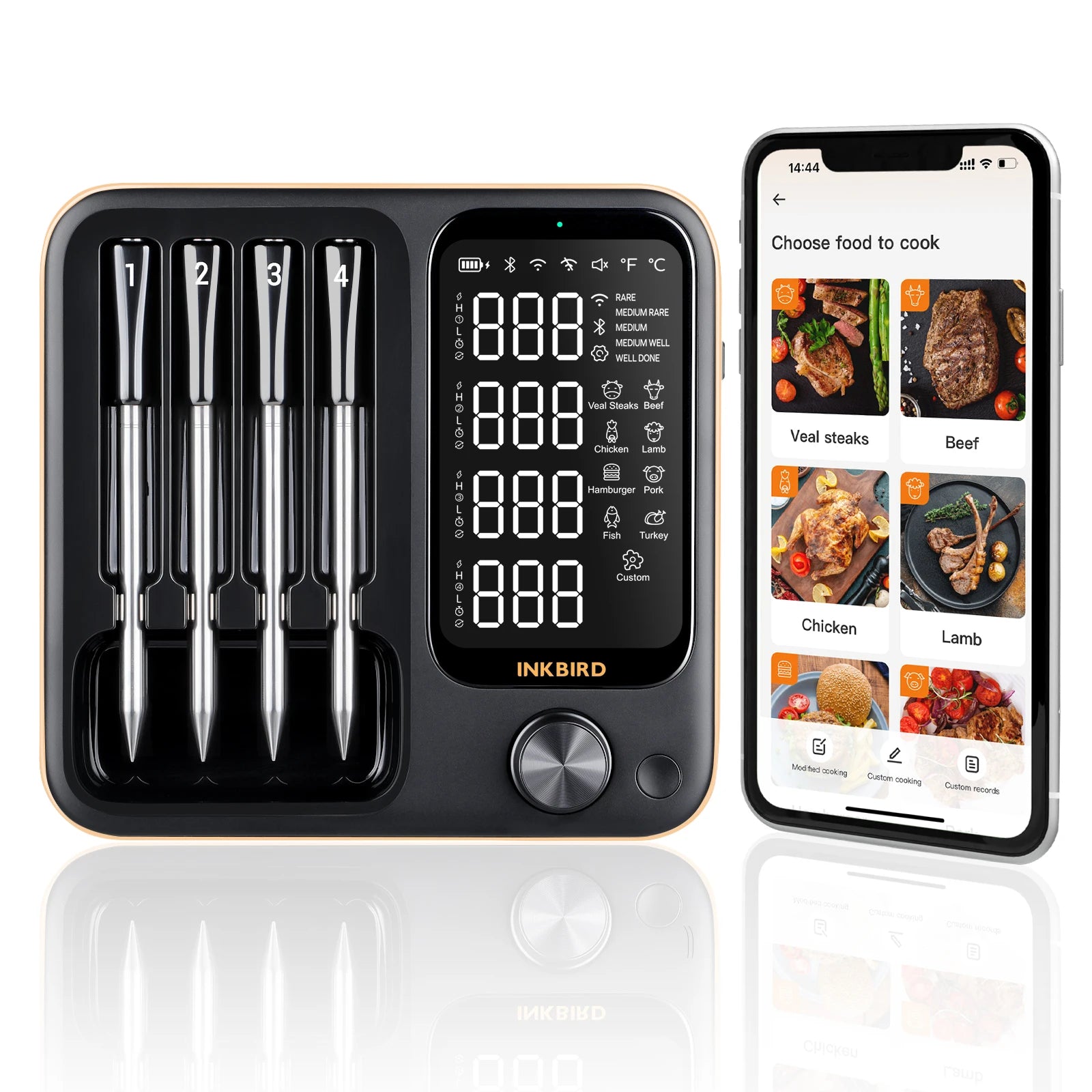 INKBIRD INT-14-BW Three-Mode Wireless BBQ Thermometer with 4 Probes for BBQ Grill OvenGift