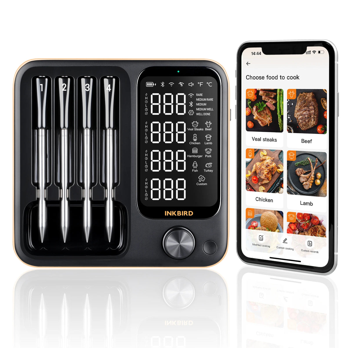 INKBIRD INT-14-BW Three-Mode Wireless BBQ Thermometer with 4 Probes for BBQ Grill OvenGift MegaBDM