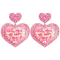 Romantic Fashion Sweet Dating Heart Earrings Trendy Love Quicksand Flexible Love Letter Sequins Acrylic Women's Pink