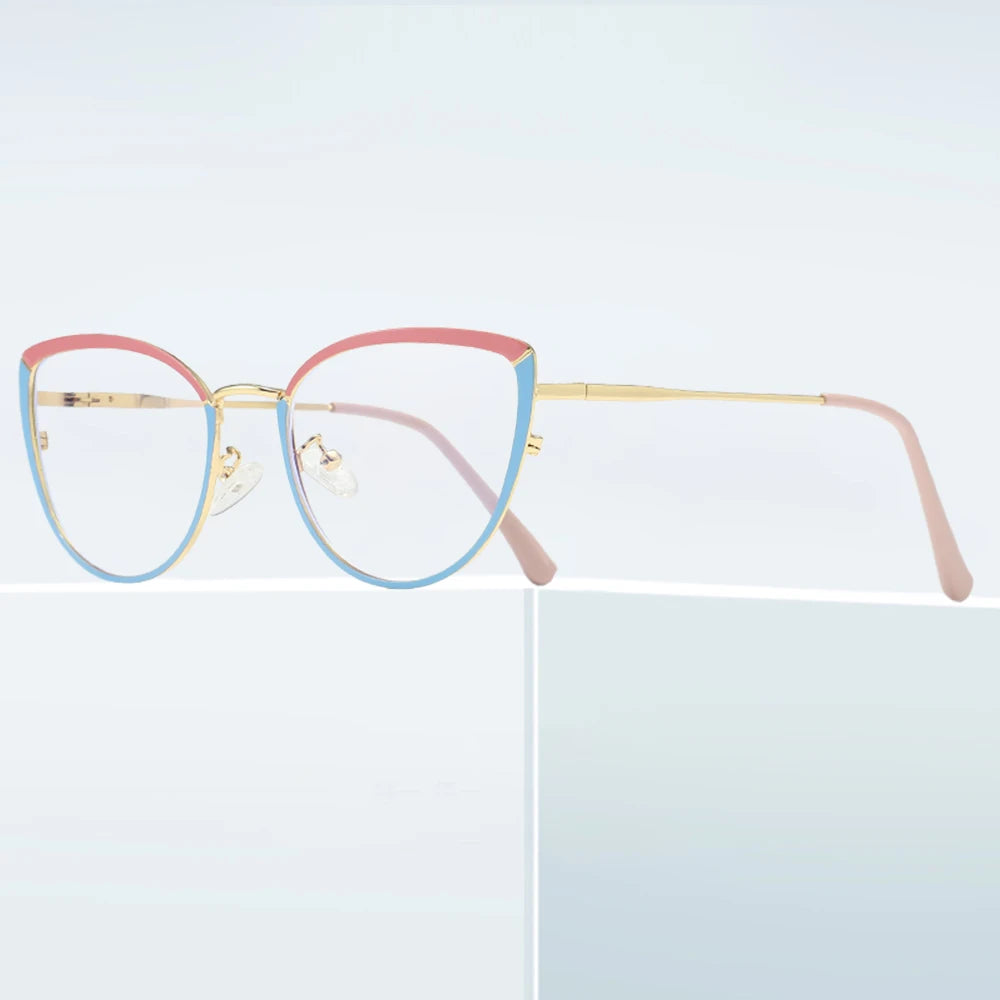 Cat Eye Glasses Frame Metal Dual Color Anti Blue Light Optical Glasses Frame Photochromic Women Trendy Eyeglasses