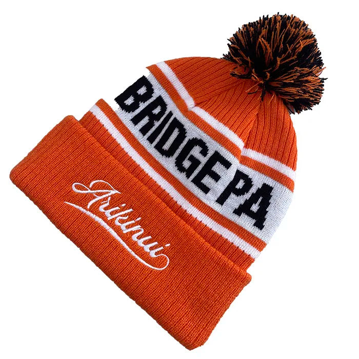 Custom Mens Knitting Pattern Hat Striped Knitted Pom Pom Free Knitting Pattern Puffball Bable Hat Beanie With Embroidered logo