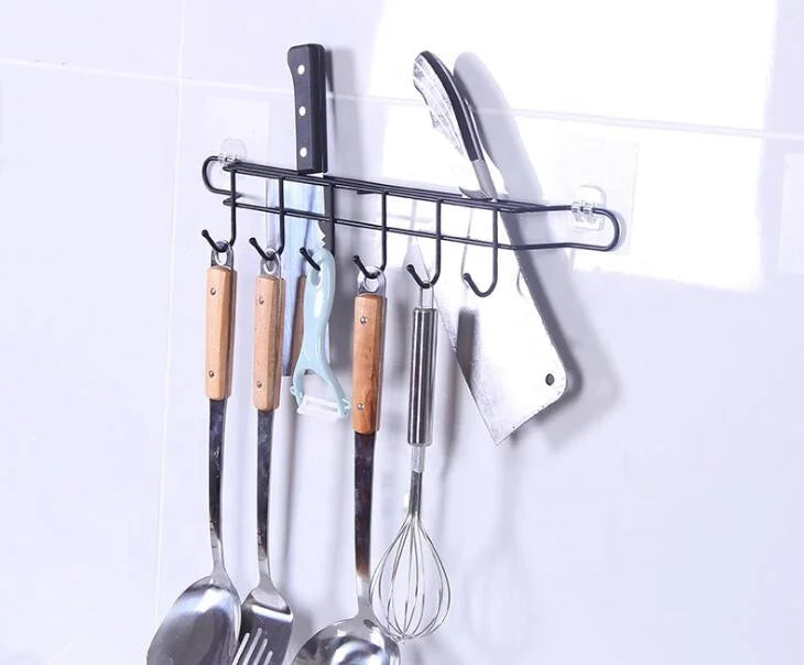 Wrought Iron Adhesive Kitchen Furniture Racks Wall Storage Hanger Hook Organizer for Kitchen Utensil