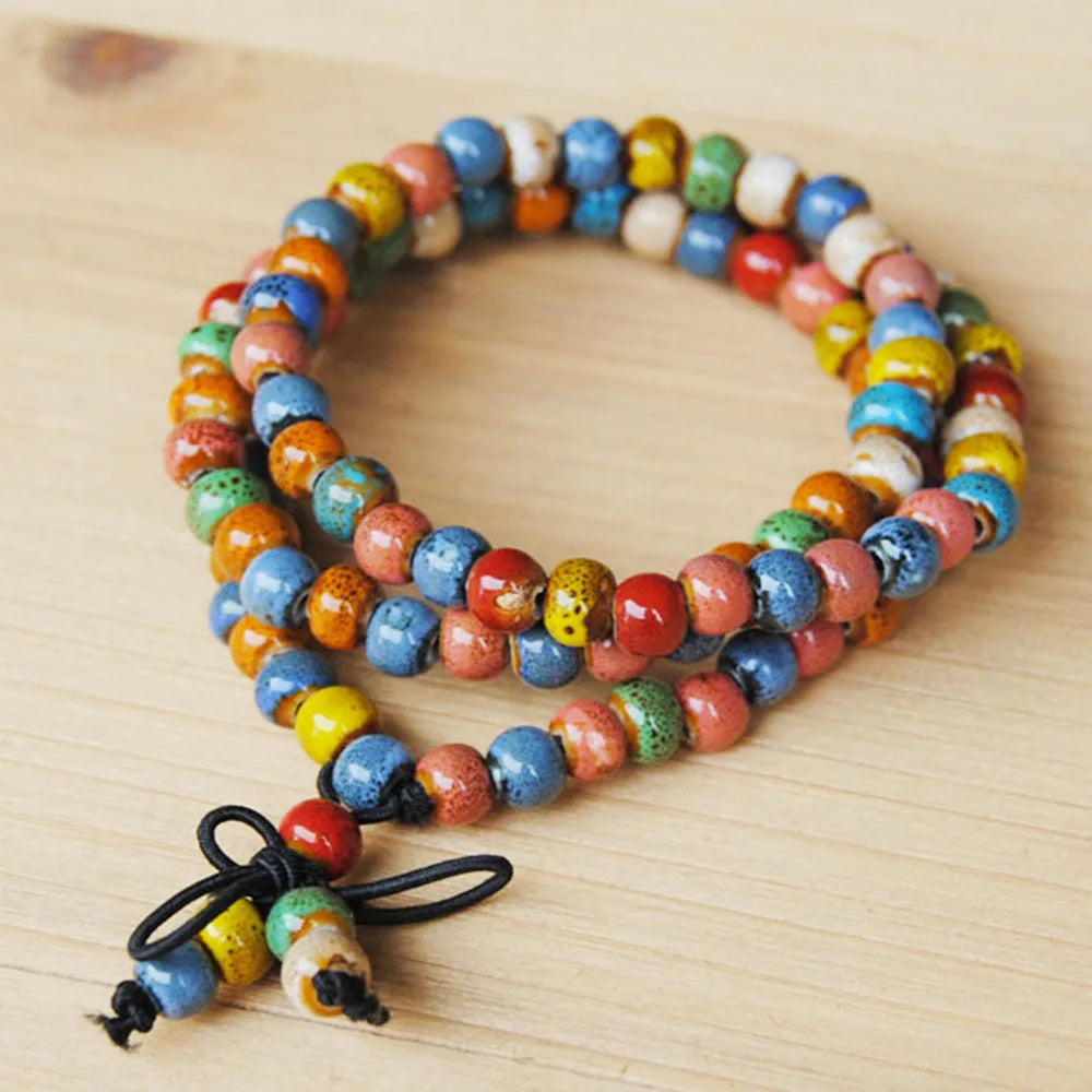 Wholesale Handmade 6mm Ceramic Beads Beaded Prayer 108 Beads Mala Yoga Bracelet Jewelry