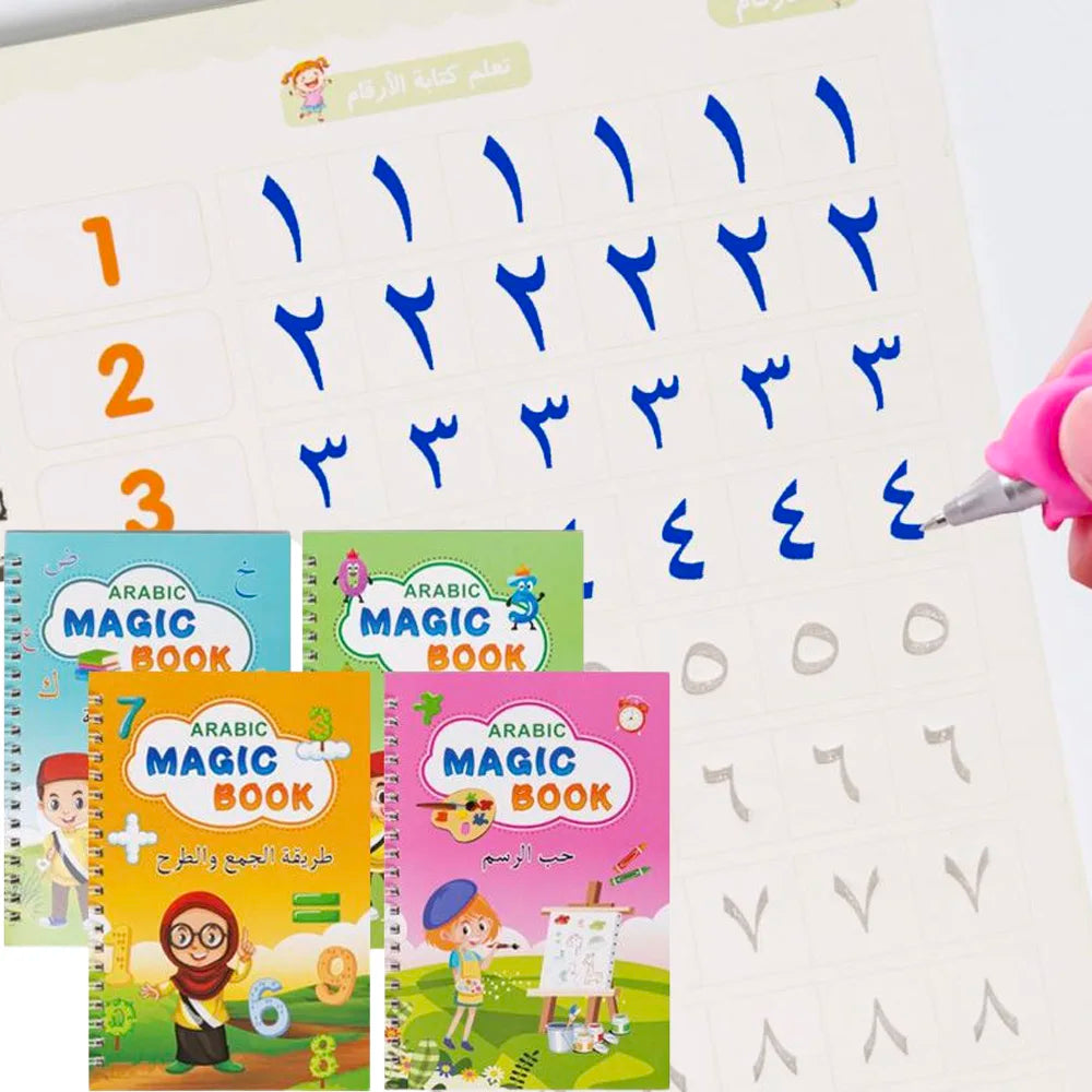 Arabic Sank Magic Book Calligraphic Children Groove Magic Reusable 4 Pcs with Pen Refills Magic Book