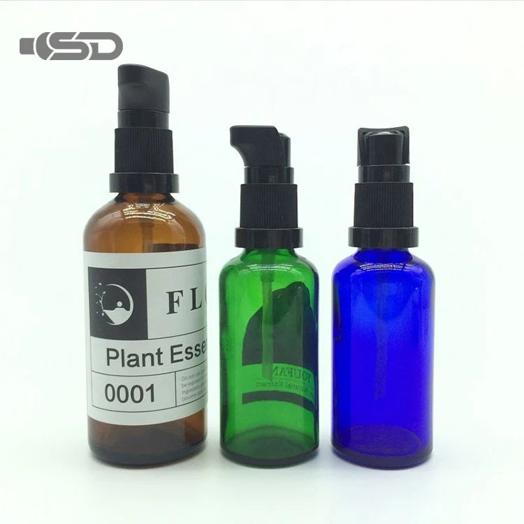 Professional Packaging Glass Pump Bottle with Screen Printing and Pump Sprayer for Essential Oils 100ml Cosmetic