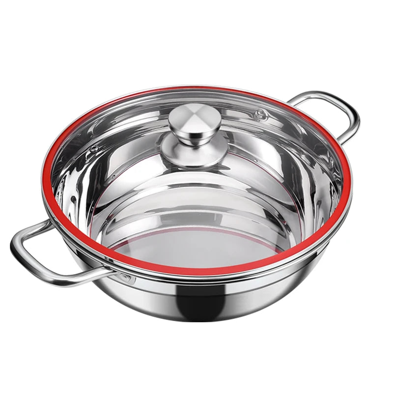 Kitchen Supplies Wholesale Stainless Steel Hot Pot Dishwasher Safe Restaurant Equipment Soup BBQ Grill  Glass Cover