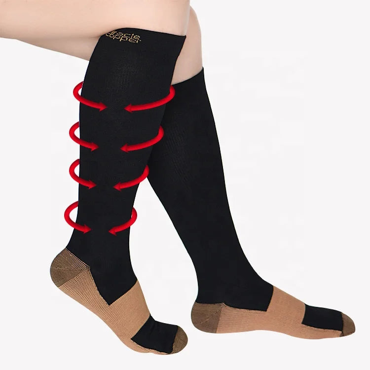 Hot Selling Compression Copper Fiber Infused 15-20 MmHg Knee High Stockings Custom Socks for  Running Hiking Cycling