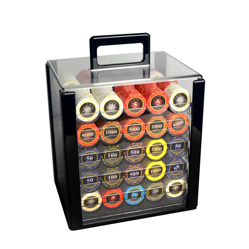 600Pcs Set Clay Diamond Two Colors Crown Gambling Pokers Coins Custom with Acrylic Box Poker Chip Sets Wholesale