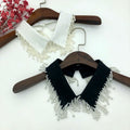 Black Removable Beaded Fake Collar for Women Handmade Pearl Applique Decorative Shirt Neck Accessory Polyester Material