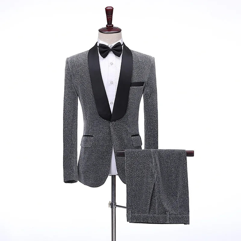 Men Shiny Glitter Blazer Suit (Jacket+bowtie+pants) Men Nightclub Blazer Costume Host Magic Stage Clothes Tuxedo Set