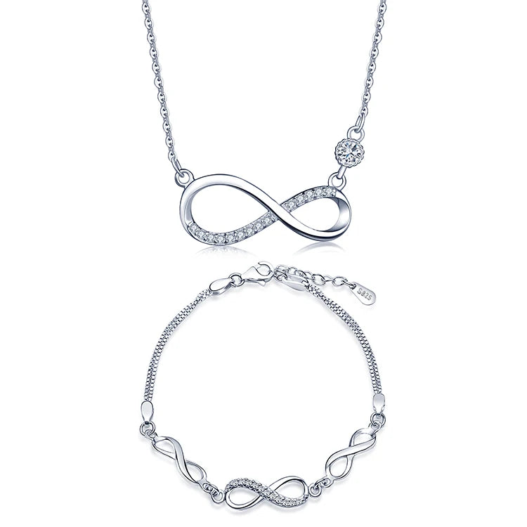 Women's Bridal Jewelry Set 925 Sterling Silver Bracelets and Necklaces with Zircon Trendy Style for Wedding Engagement Party