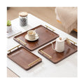 Carbonize Black Rectangular Bamboo Wooden Decorative Rectangle Serving Tray with Metal Handle