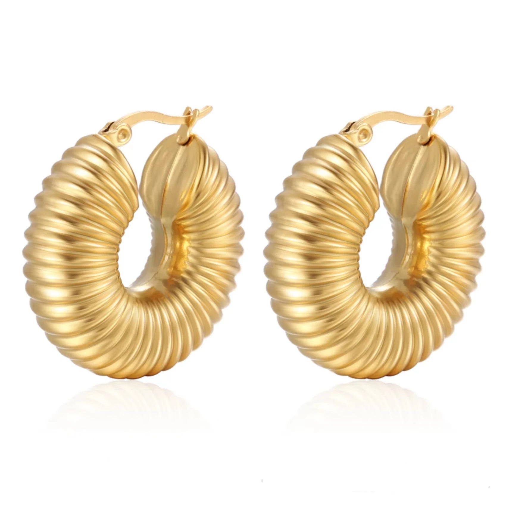 High End Minimalist Women Earring Jewelry Solid 18K Gold Plated Stainless Steel Hypoallergenic Huggie Thick Hoop Earrings
