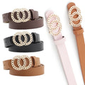 Selfhood Fashionable Ladies Stylish Waist Accent Women's All-Match Faux Leather Belt With Double Chain Ring Buckle
