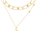 Popular Three Layer Chain Necklace Gold Plated Moon Star Charm Necklaces for Women