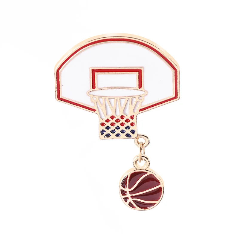 Cute Sports Enamel Brooches Pin Basketball Hoop Metal Chain Badge Bag Denim Lapel Jewelry for Women Men Kids