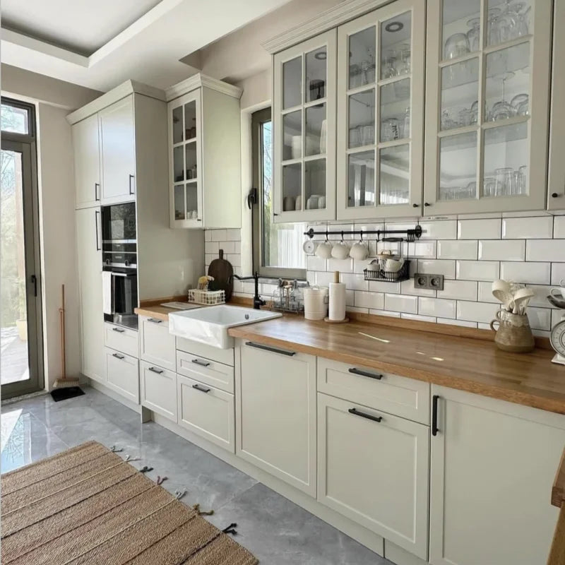Modern Style Modular Kitchen Cabinets Lacquer Finish MDF Laminate Resin Artificial Marble Sink Includes Faucet Drawer Basket MegaBDM