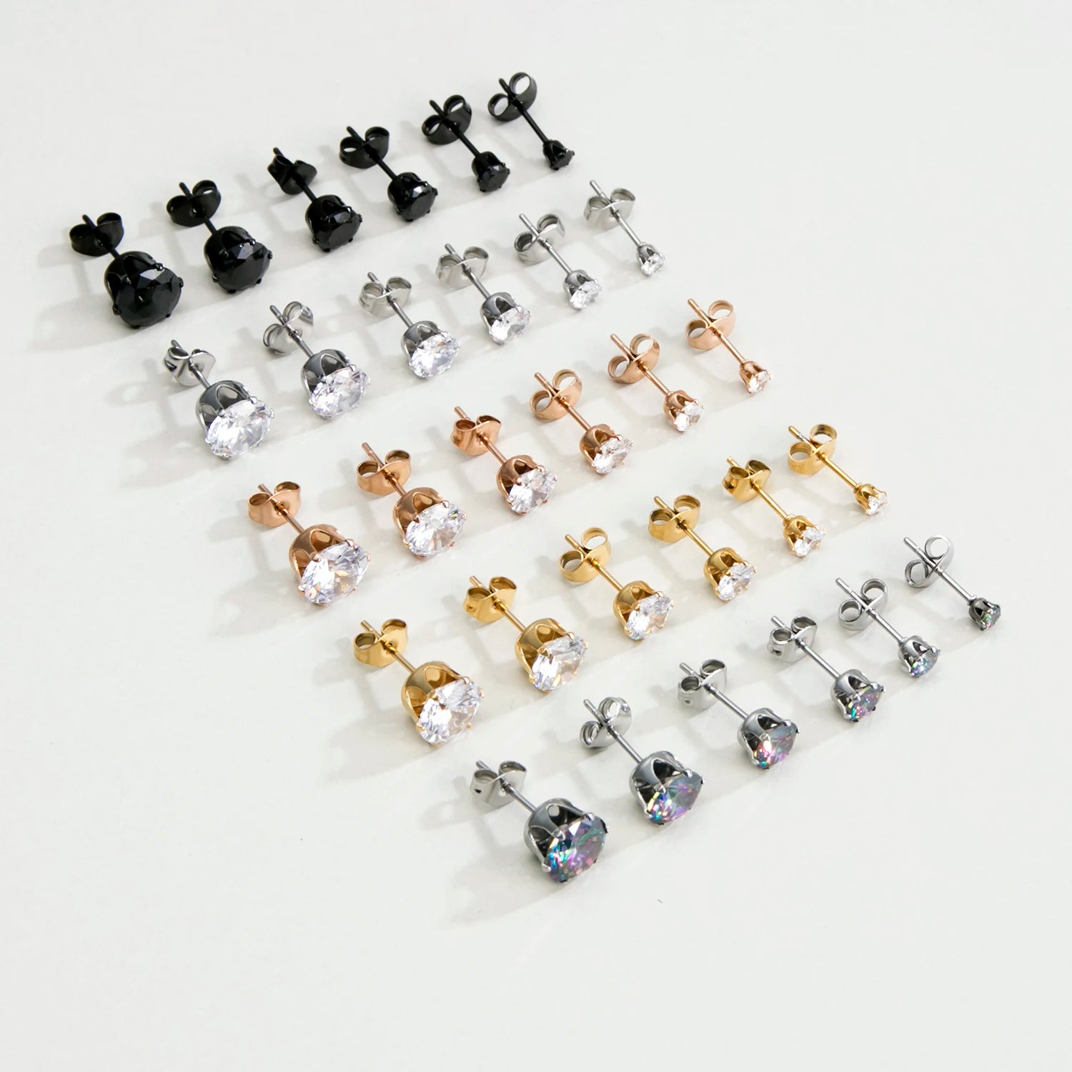 Stud Earrings Set  316L Earrings Stainless Steel CZ Earrings 3-8mm for Women for Men