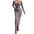 Elegant See Through Crystal Rhinestone Sexy Club Dress Ball Gown Bodycon Prom Long Dress Women Wedding Formal Evening Dress