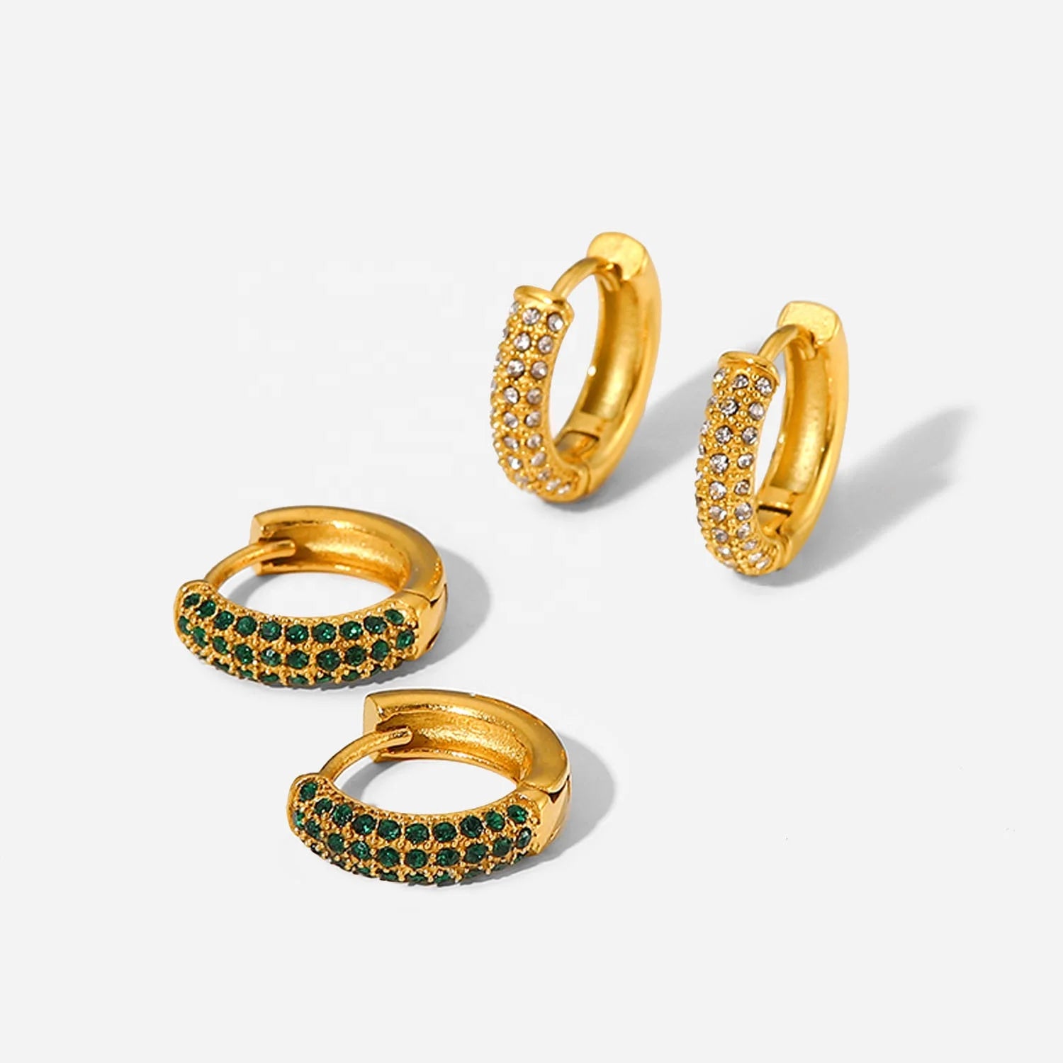 New Arrival 18K Gold Plated Mini Zircon Round Hoop Earrings Stainless Steel Zircon Huggie Earring