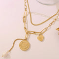 Punk Multi Layered Pearl Choker Necklace Coin Heart Pendant Necklace Women Wholesale Jewelry