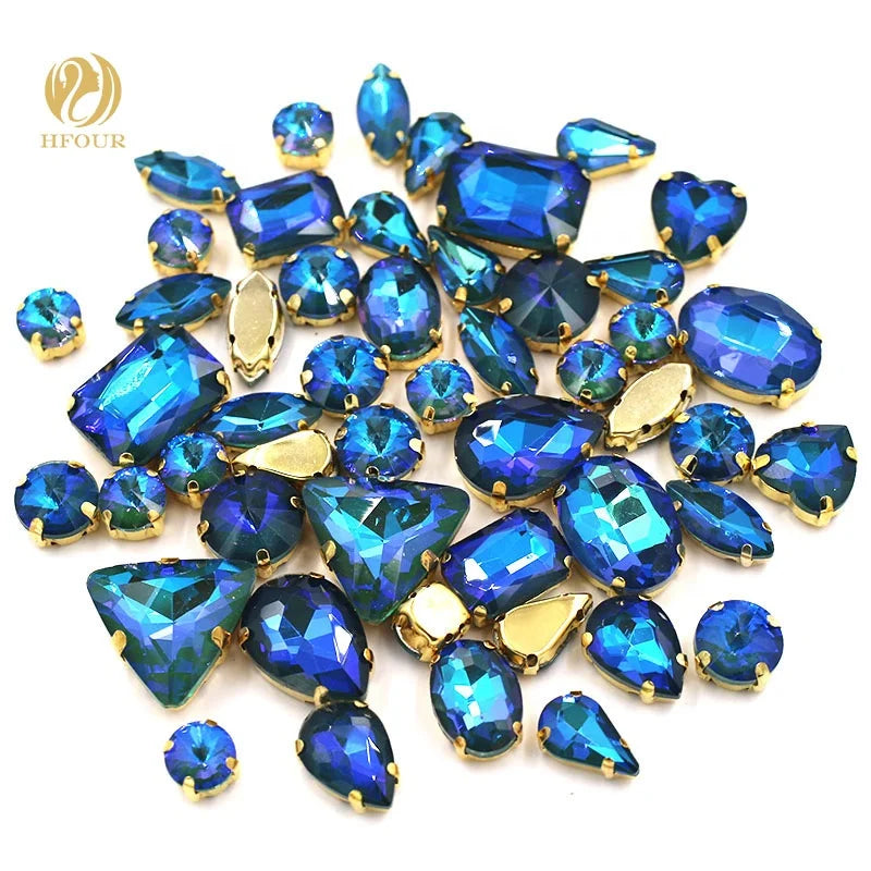 New Arrival Green AB Mocha 3D Sewn Rhinestones Loose Glass Rhinestones for DIY Mixed Shape with High Visibility