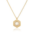 Popular Jewelry Simple Ins 14K Gold Plated Hexagon Natural Moonstone Pendant CZ Silver Sterling 925 Oval Link Chain Necklace