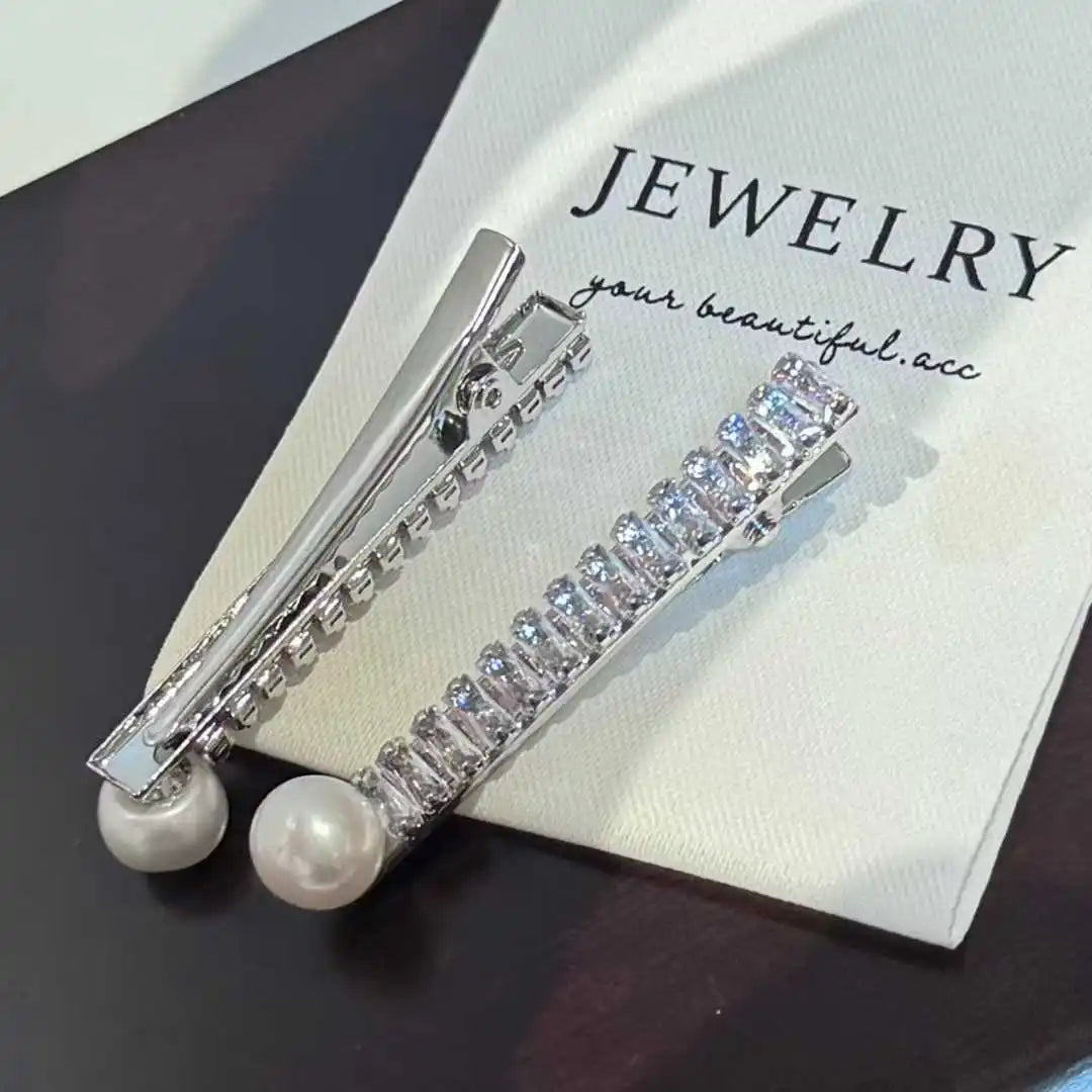 Internet Celebrity Favorite T-shaped Hair Clip with 9mm Zircon Inlaid Freshwater Bread Pearl Natural Hair Accessory for Girls