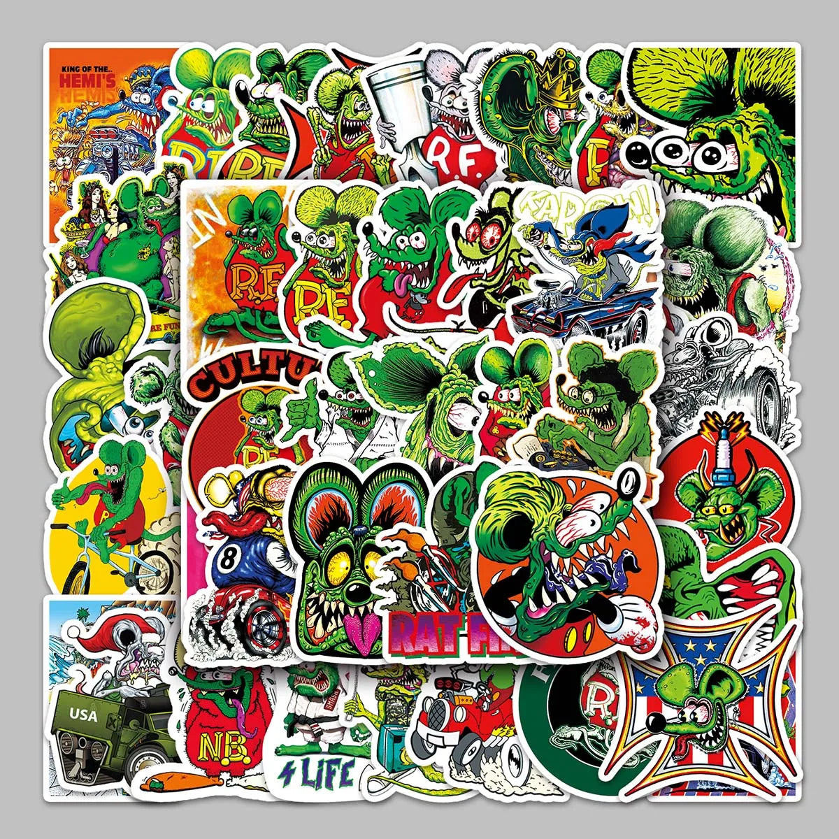 50PCS Hot-selling Cool Trend Play Personality Trend Decorative Cartoon Rat Fink Sticker Refrigerator Headset Sticker