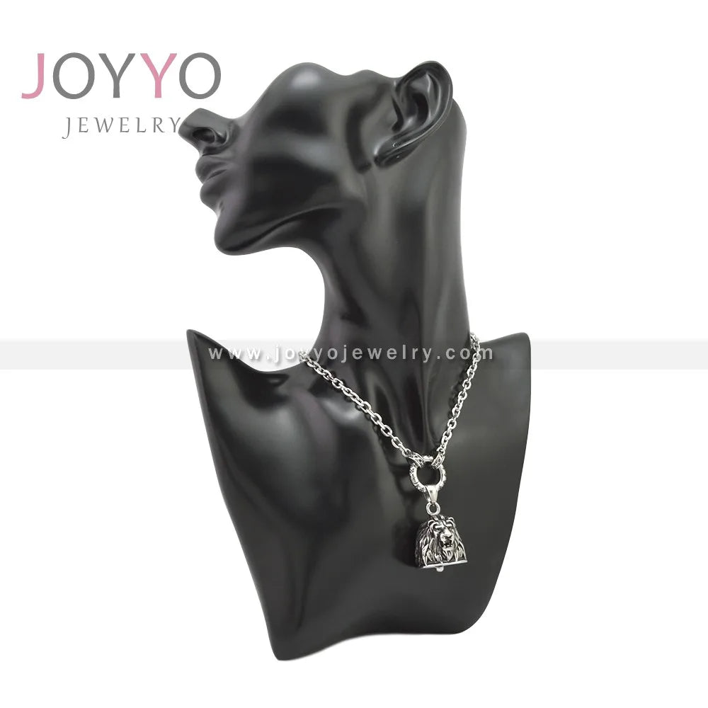 Stainless Steel Jewelry Men Necklace Set Bell Pendant Biker Jewelry lion Head Shape
