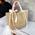 Luxury Women's Solid Color Straw Beach Bag Large Capacity Zipper Closure Eco-Friendly for Travel Shopping