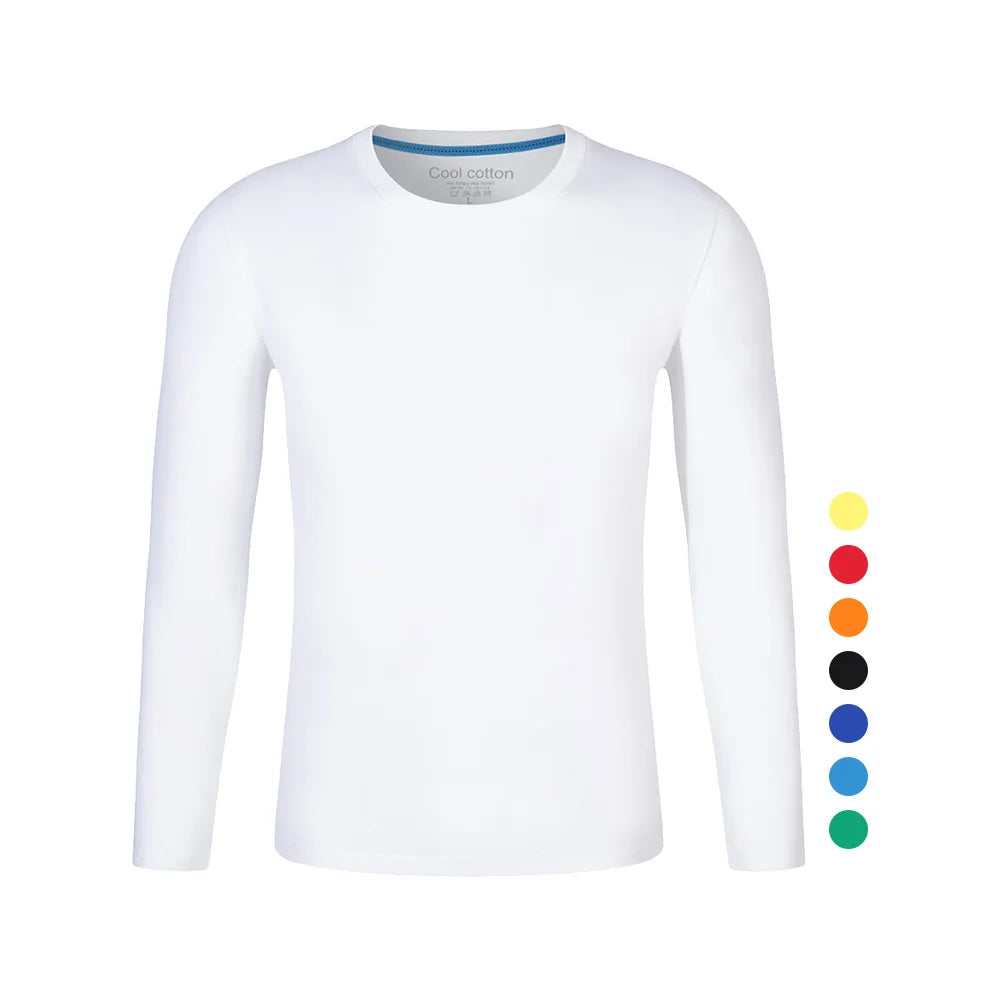 Custom Casual Streetwear Printed Men Cotton White Simple Unisex Round Neck Long Sleeve T Shirt