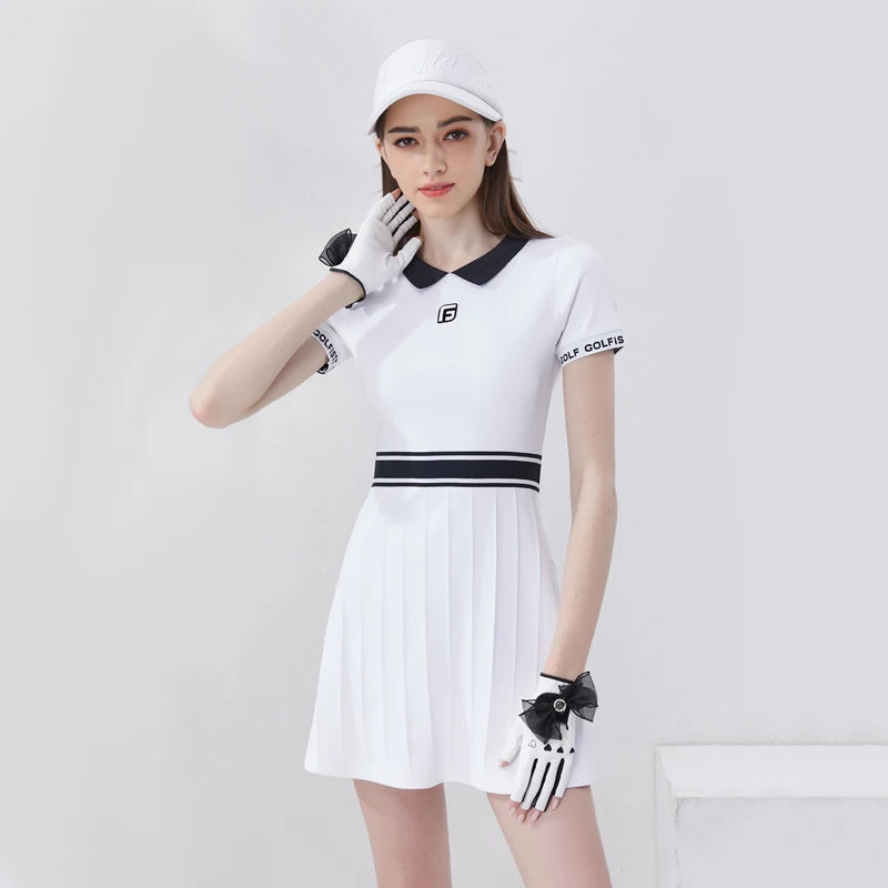 Women's Quick Dry Short Sleeve Athletic Tennis Dress A-line Polo Golf Knitted Clothing for Summer OEM Support