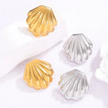Wholesale Gold Plated Stainless Steel Textured Shell Stud Earrings for Women
