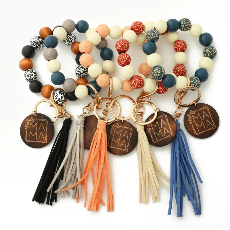 New Custom Keychain Accessories Keyring Women Tassel Car Key Chain Wood Silicone Luxury Wristlet Keychain