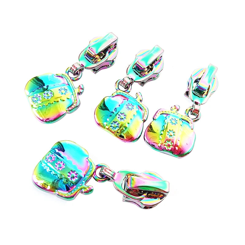Popular Rainbow Color Custom Shape Metal Zipper Sliders Puller Purse for Purse Handbag Garment
