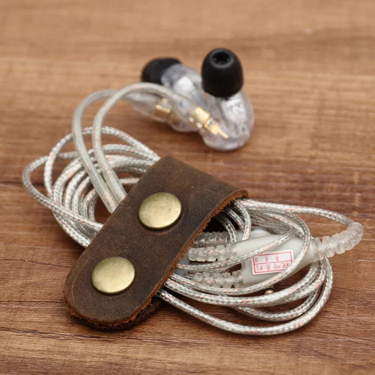 Nice Personality Creative Leather Earphone Coiler Data Cable Collator Double Snap Ear Wire Collection Wholesale Garment Clips