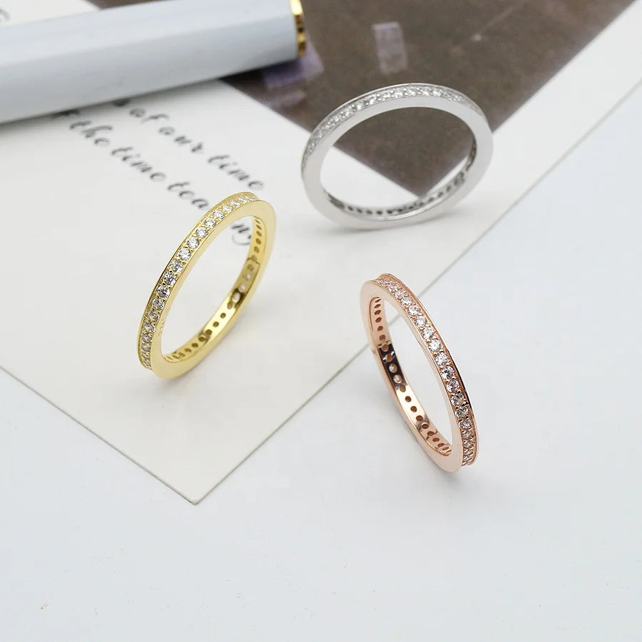 Custom 925 Sterling Silver Jewelry  Eternal Ring  Brilliant Full CZ Stone Eternity Women Ring